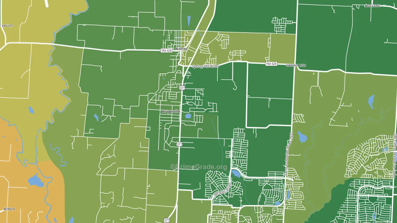 Krugerville, TX Map of Assault Rates