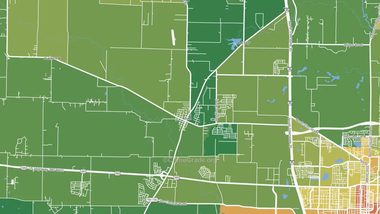 Krum, TX Map of Assault Rates