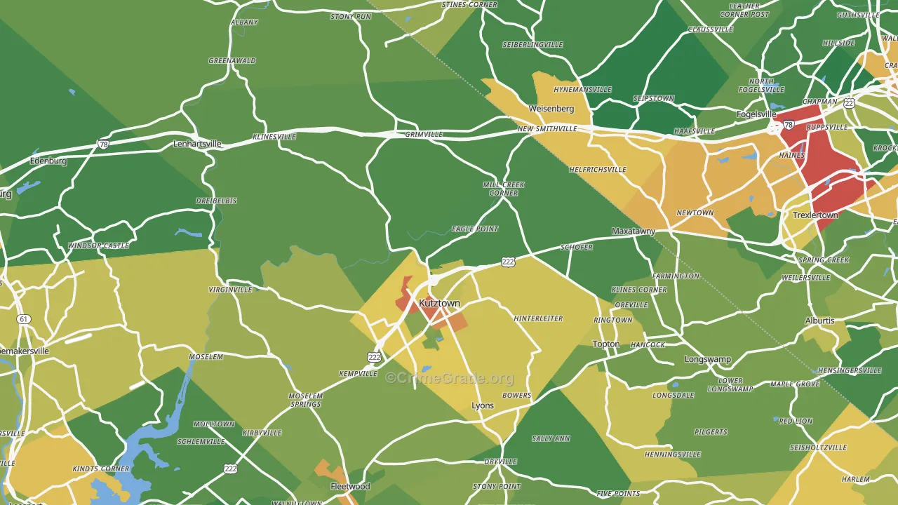 Kutztown, PA Map of Assault Rates