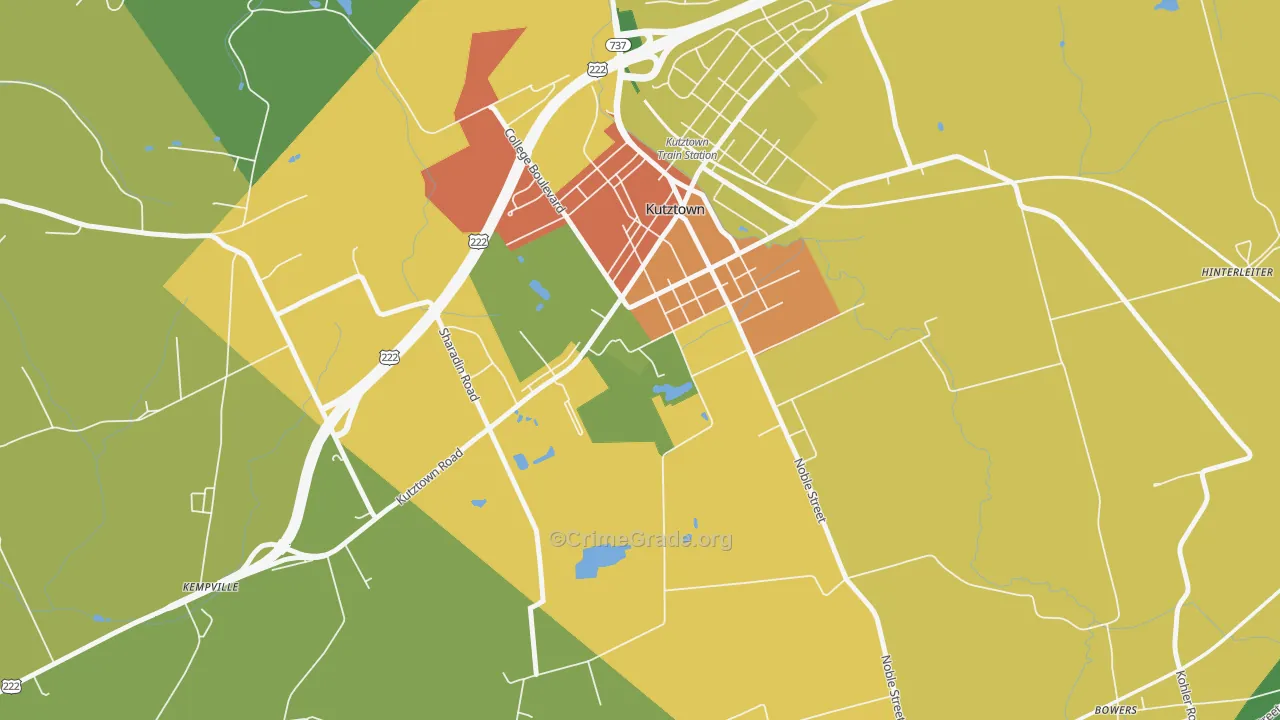 Kutztown University, PA Map of Assault Rates