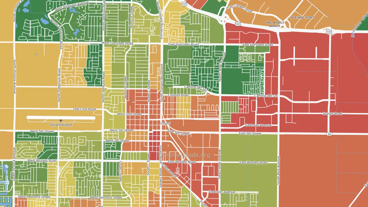 La Colonia, Oxnard, CA Map of Assault Rates