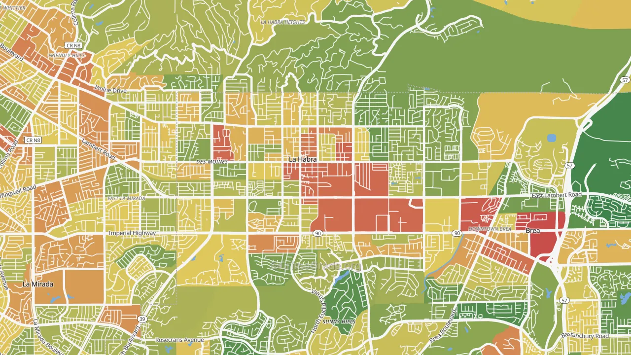 La Habra City, La Habra, CA Map of Assault Rates