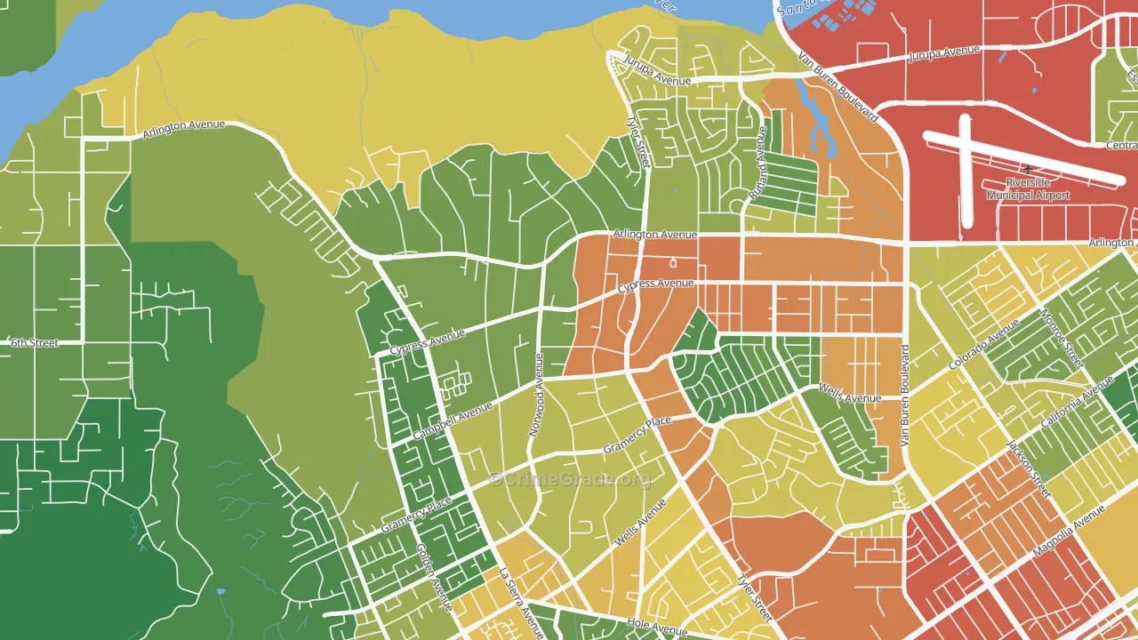 La Sierra Acres, Riverside, CA Map of Assault Rates