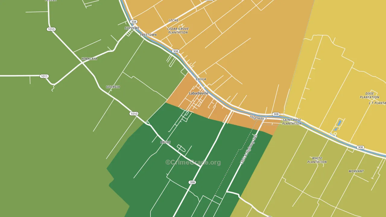 Labadieville, LA Map of Assault Rates