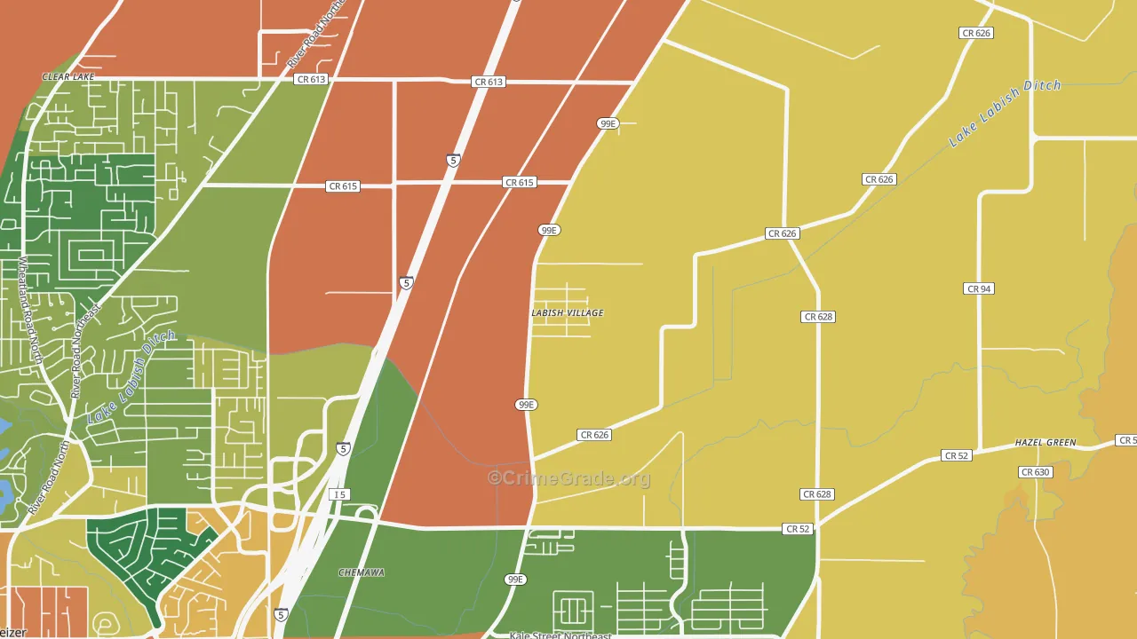 Labish Village, OR Map of Assault Rates