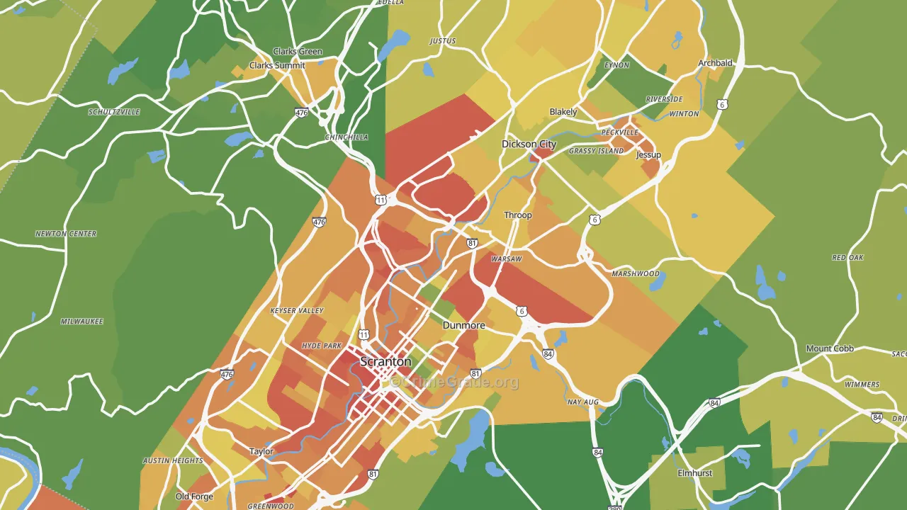 Lackawanna County, PA Map of Assault Rates