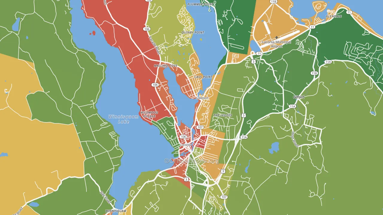 Laconia, NH Map of Assault Rates