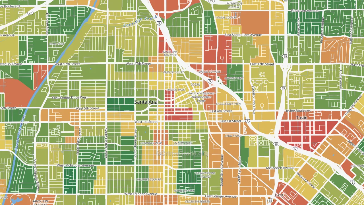 Lacy, Santa Ana, CA Map of Assault Rates