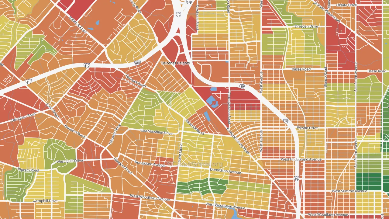 Laddie Place and North Wilson, San Antonio, TX Map of Assault Rates