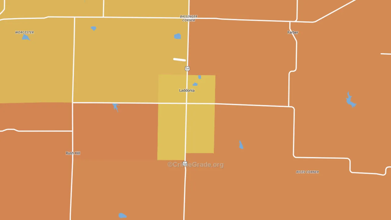 Laddonia, MO Map of Assault Rates