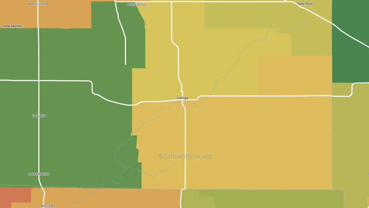 Ladoga, IN Map of Assault Rates