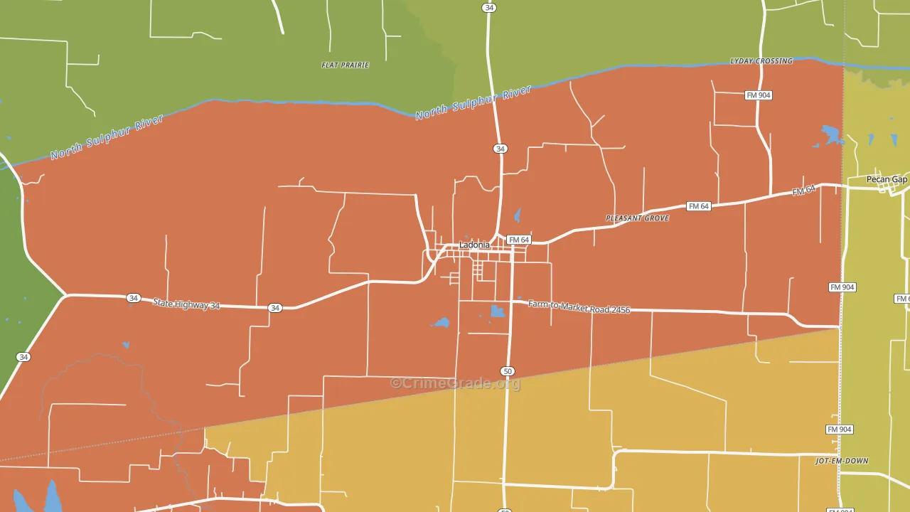 Ladonia, TX Map of Assault Rates