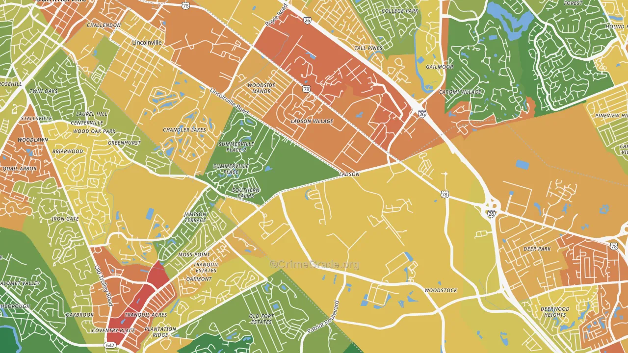 Ladson, SC Map of Assault Rates