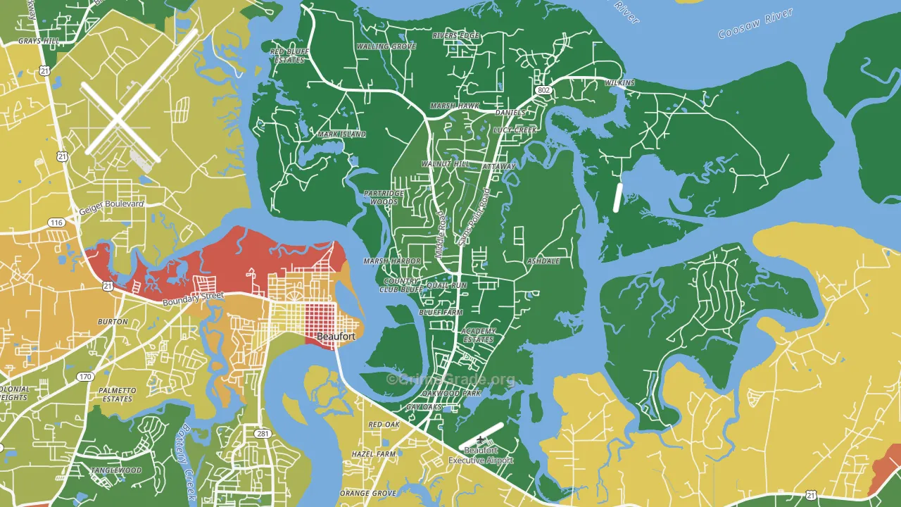 Ladys Island, SC Map of Assault Rates