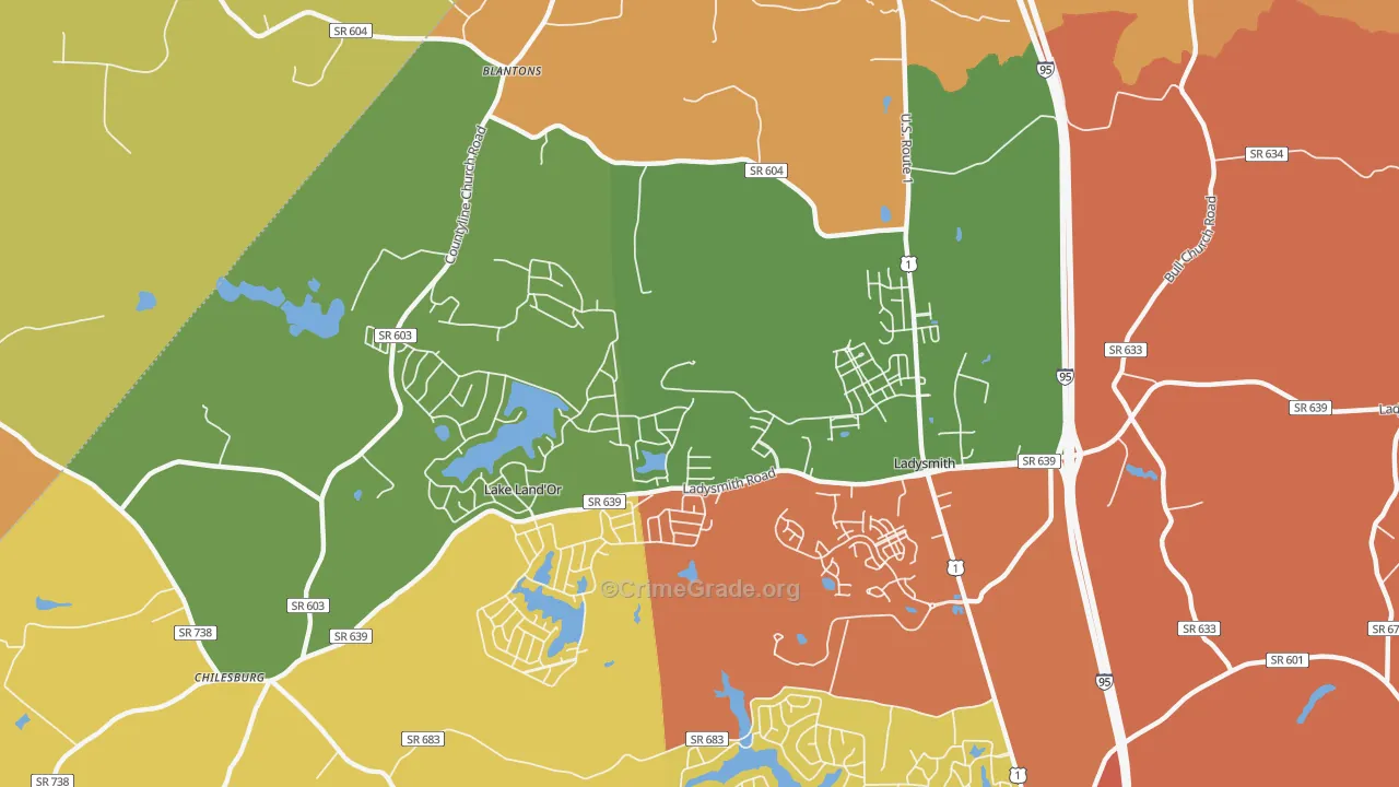Ladysmith, VA Map of Assault Rates