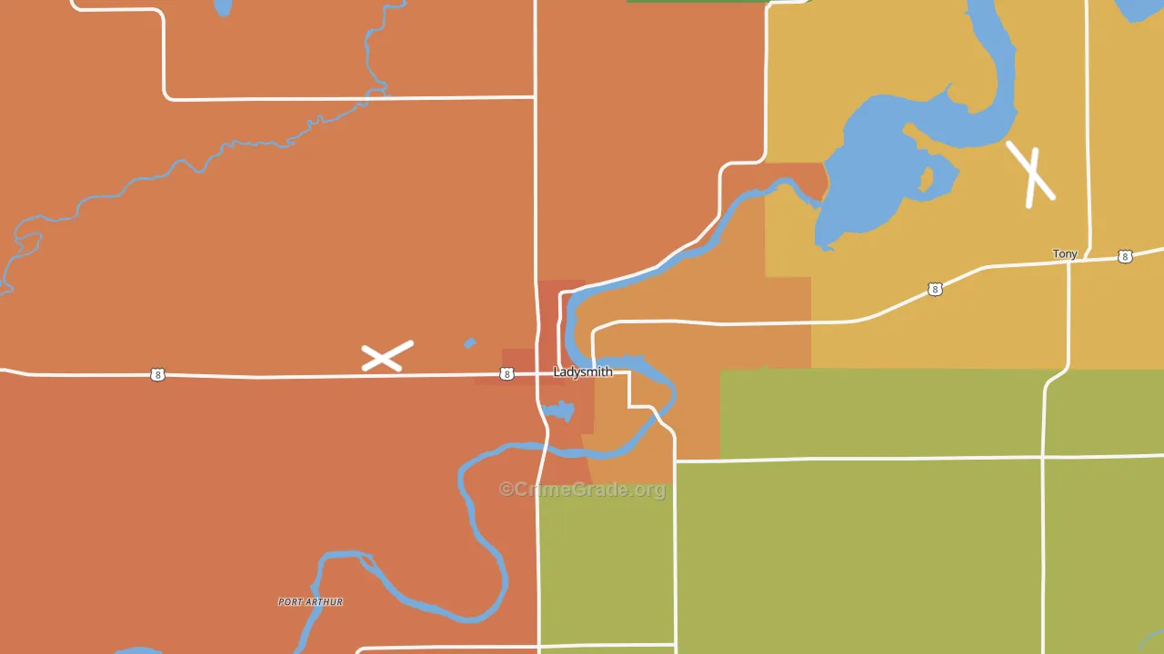 Ladysmith, WI Map of Assault Rates