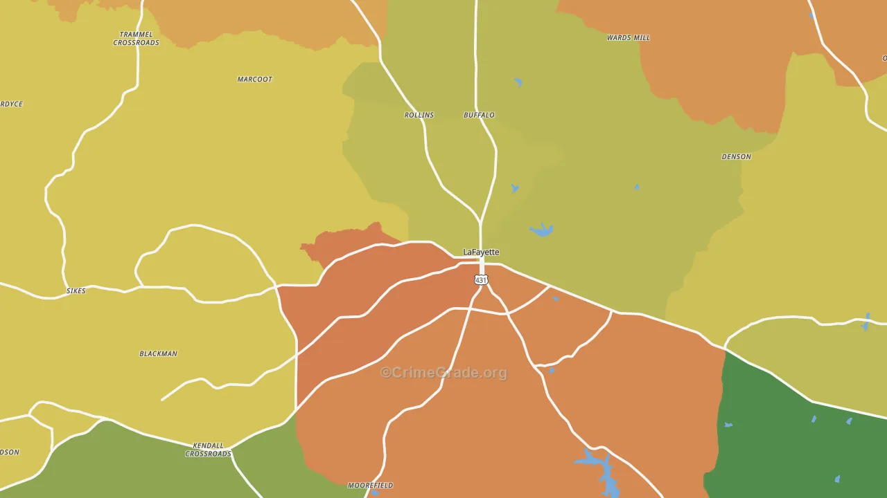 Lafayette, AL Map of Assault Rates