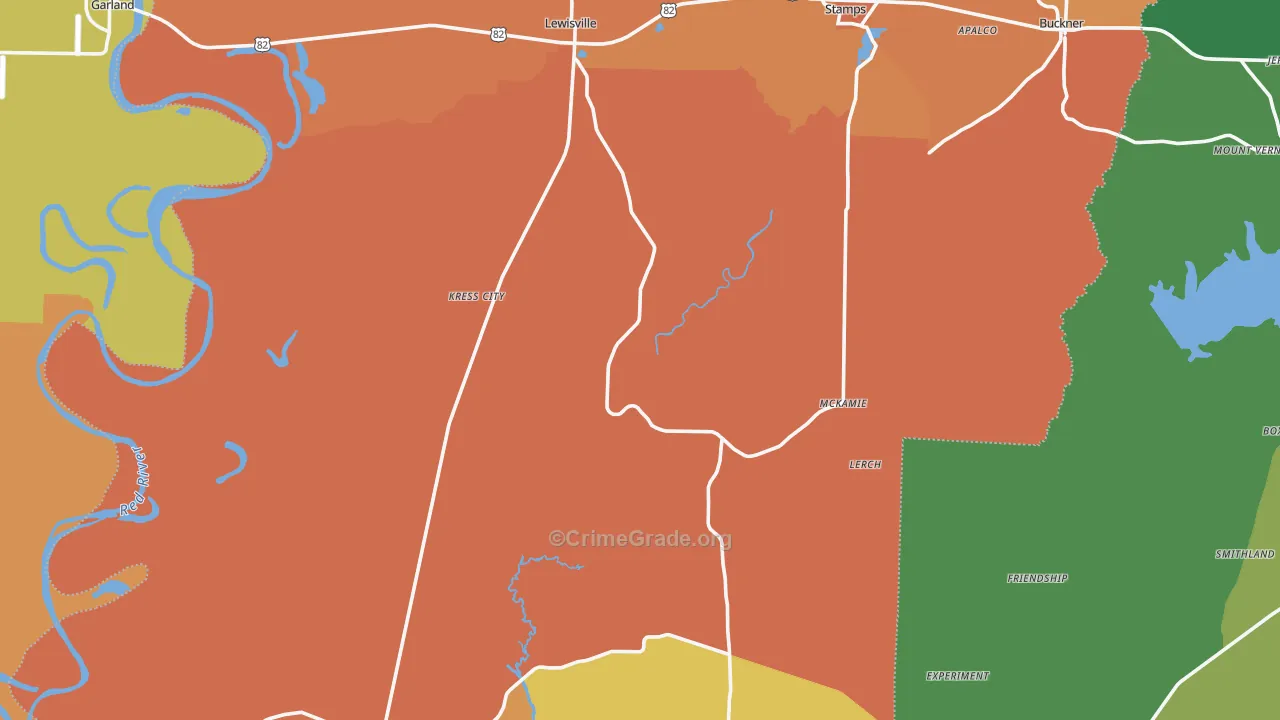 Lafayette County, AR Map of Assault Rates