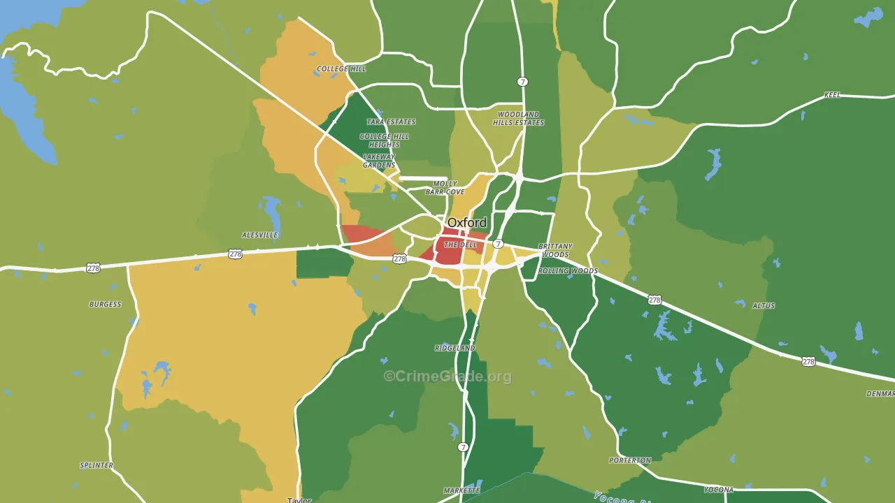 Lafayette County, MS Map of Assault Rates