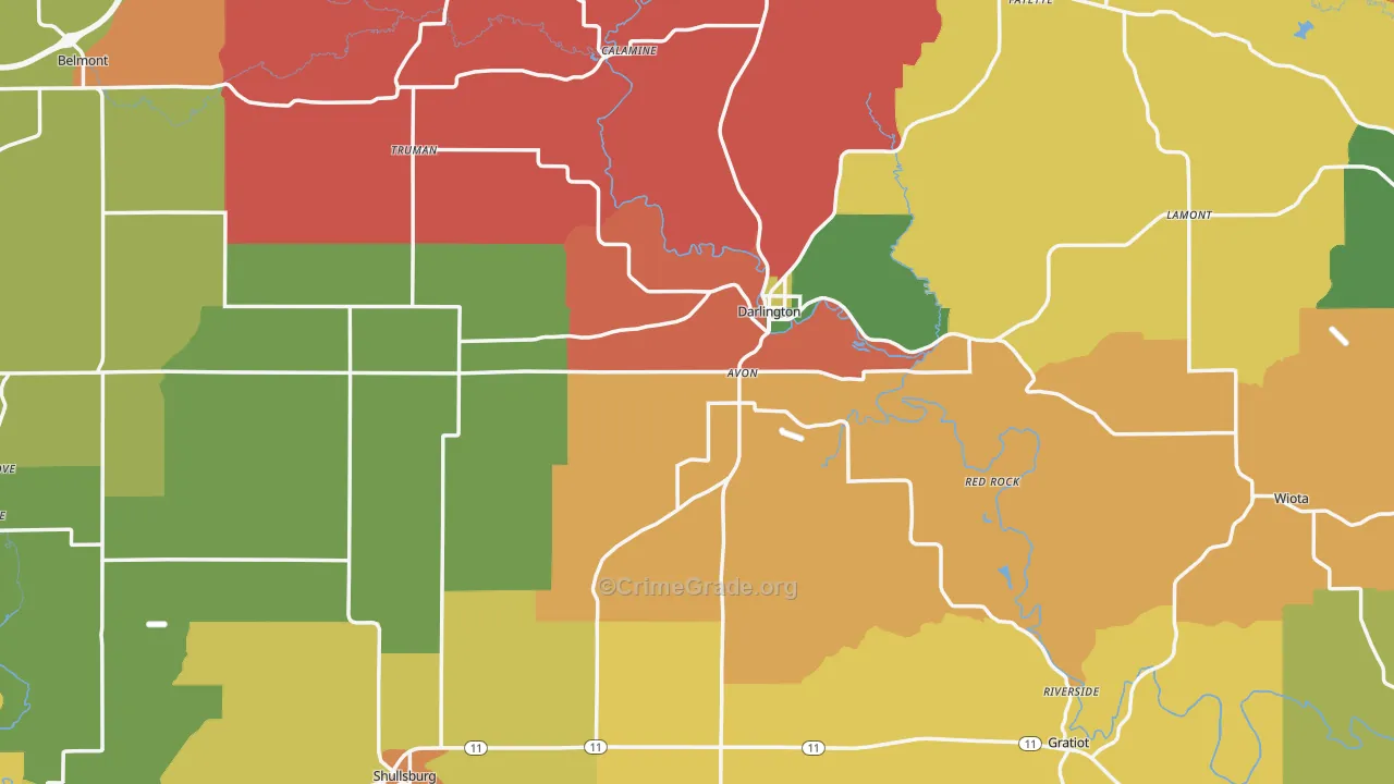 Lafayette County, WI Map of Assault Rates