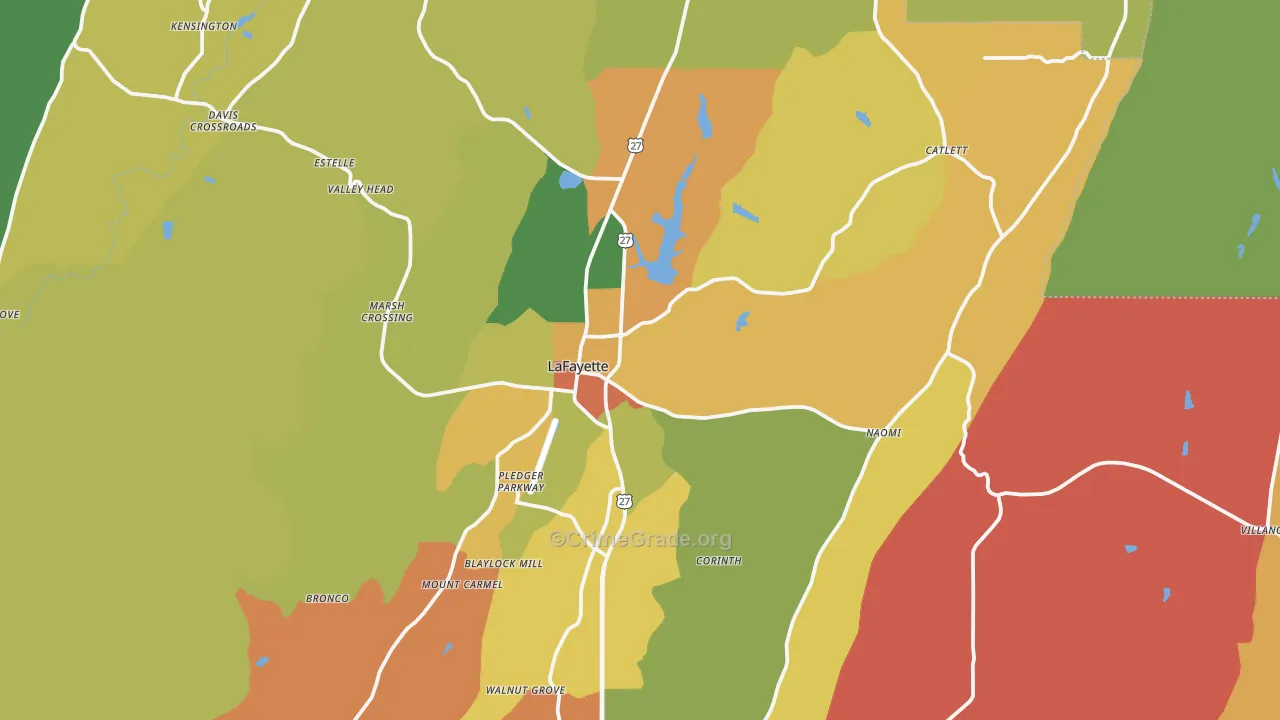 Lafayette, GA Map of Assault Rates
