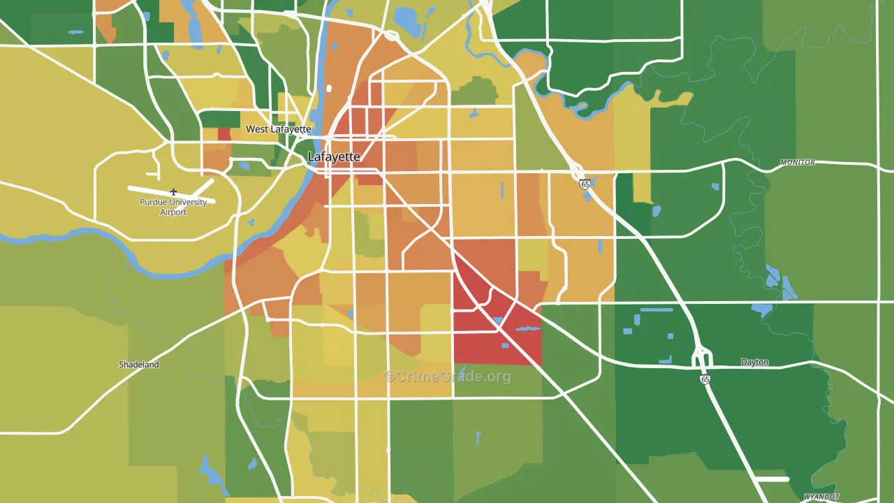 Lafayette, IN Map of Assault Rates