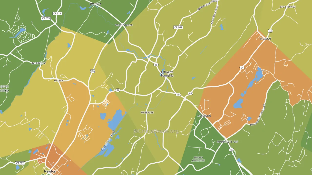 Lafayette, NJ Map of Assault Rates
