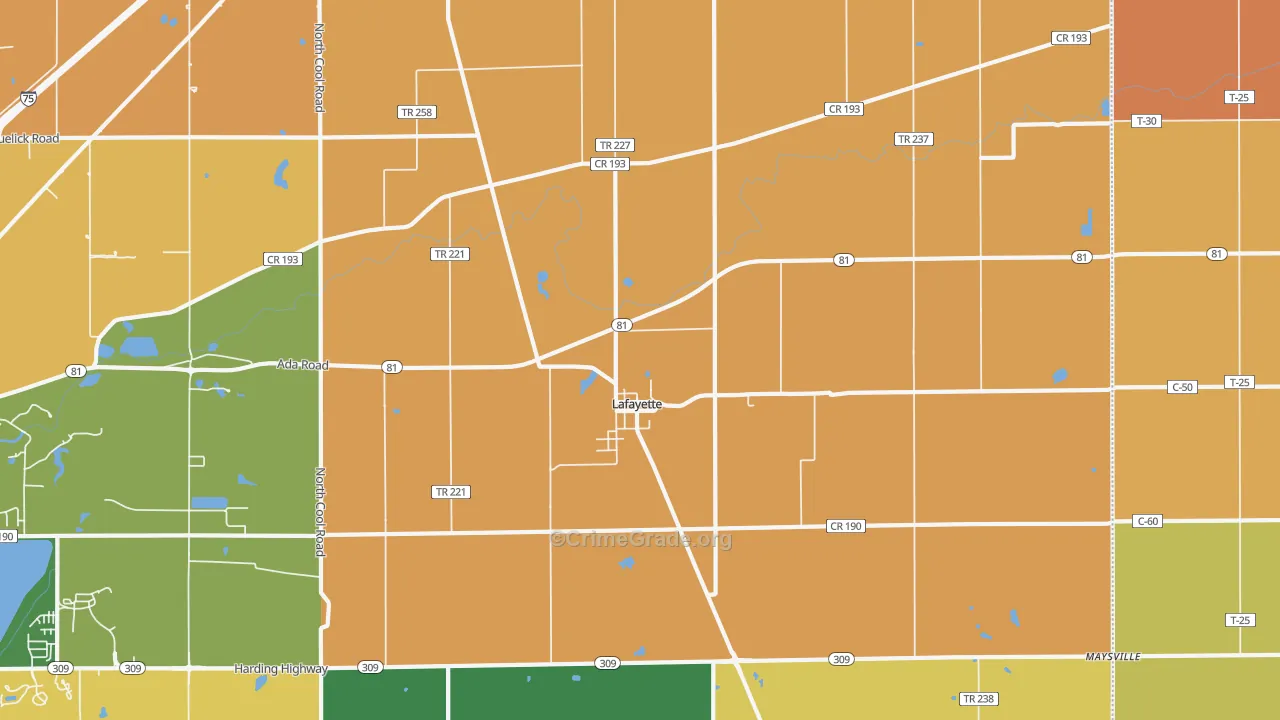 Lafayette, OH Map of Assault Rates