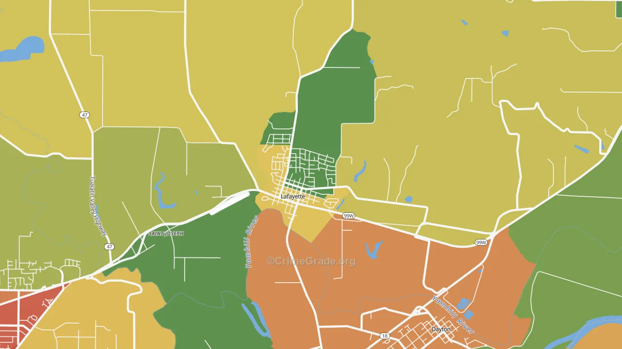 Lafayette, OR Map of Assault Rates