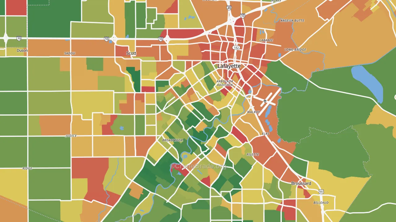 Lafayette Parish, LA Map of Assault Rates