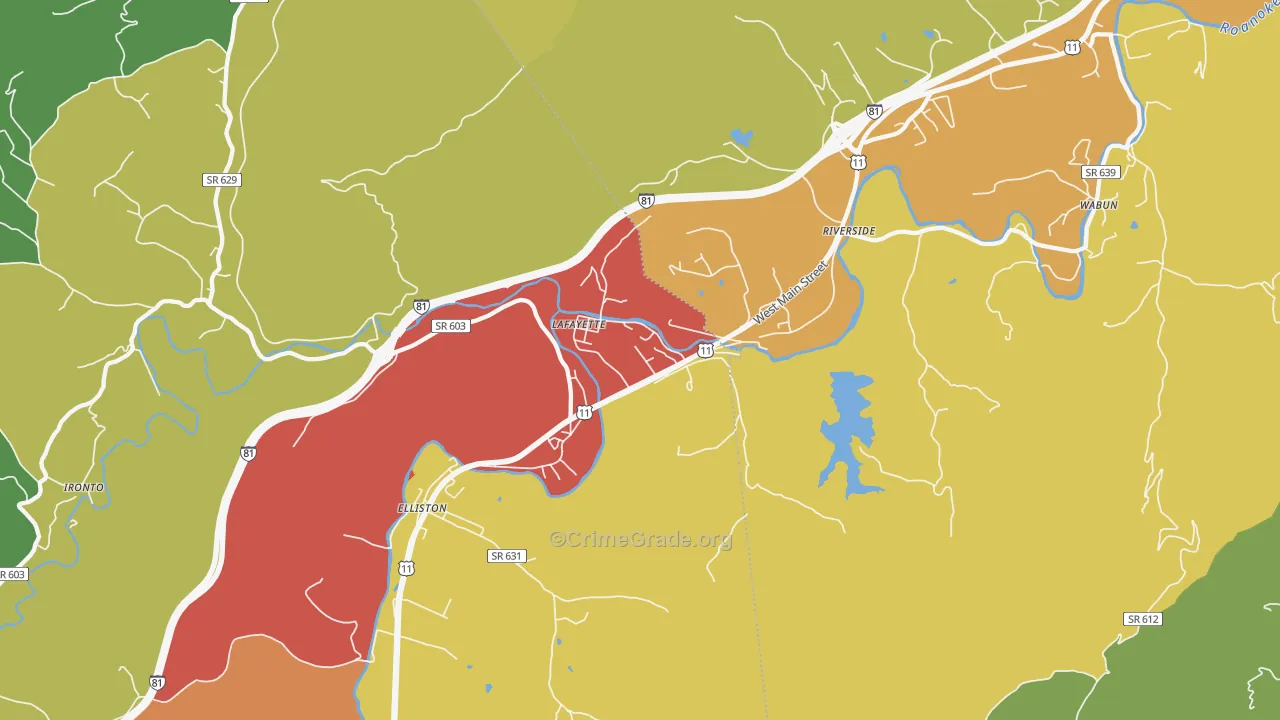 Lafayette, VA Map of Assault Rates