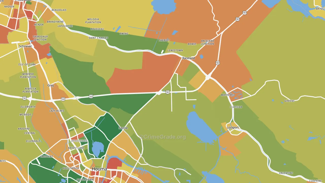Lafourche Parish, LA Map of Assault Rates