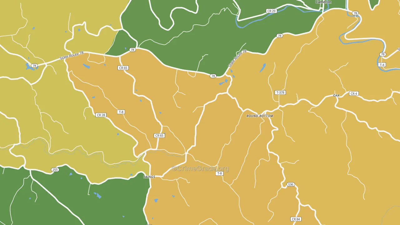 Laings, OH Map of Assault Rates