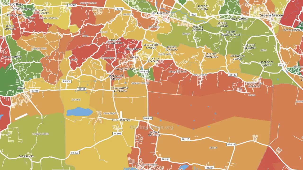 Lajas Municipio, PR Map of Assault Rates