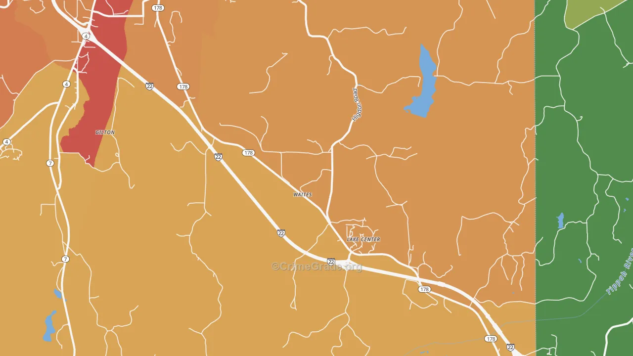 Lake Center, MS Map of Assault Rates