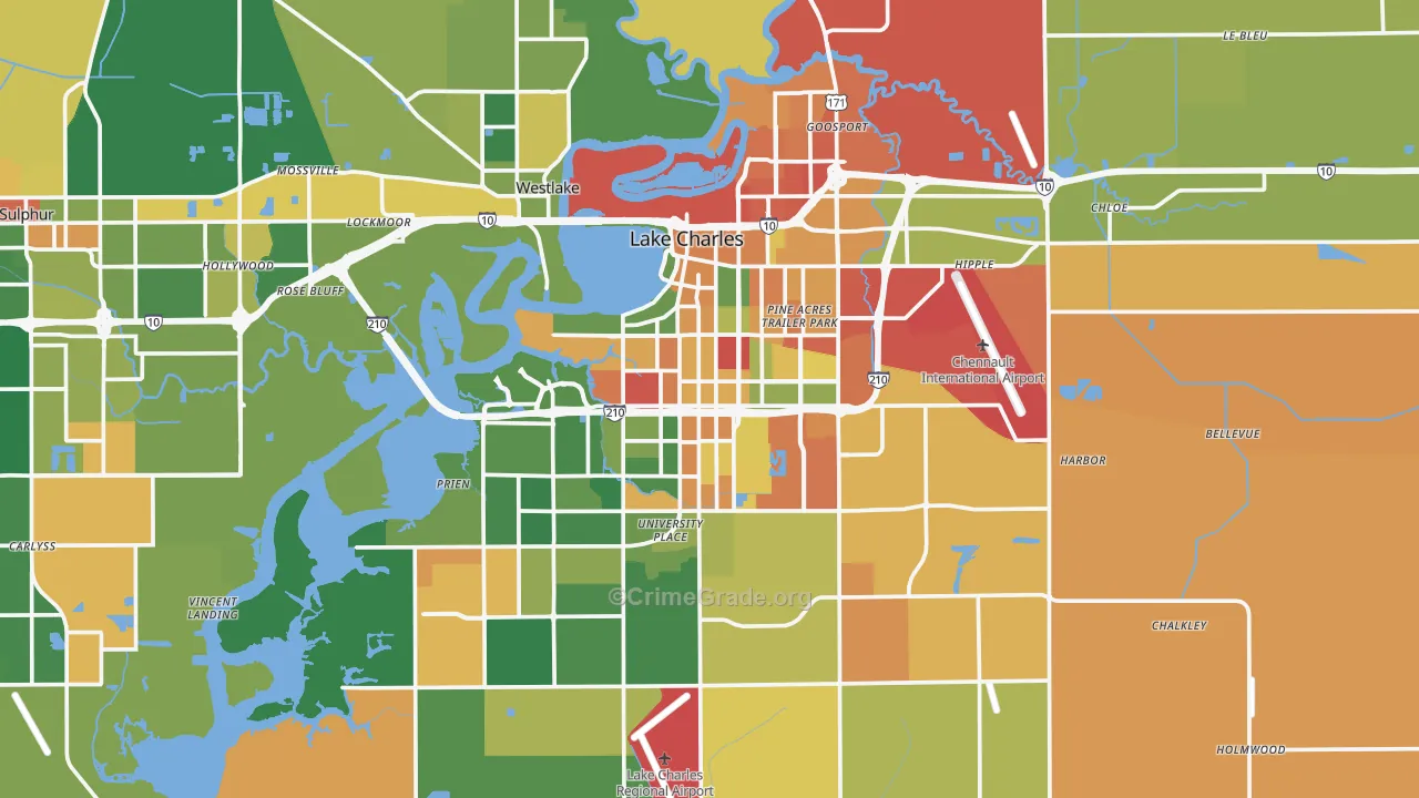 Lake Charles, LA Map of Assault Rates