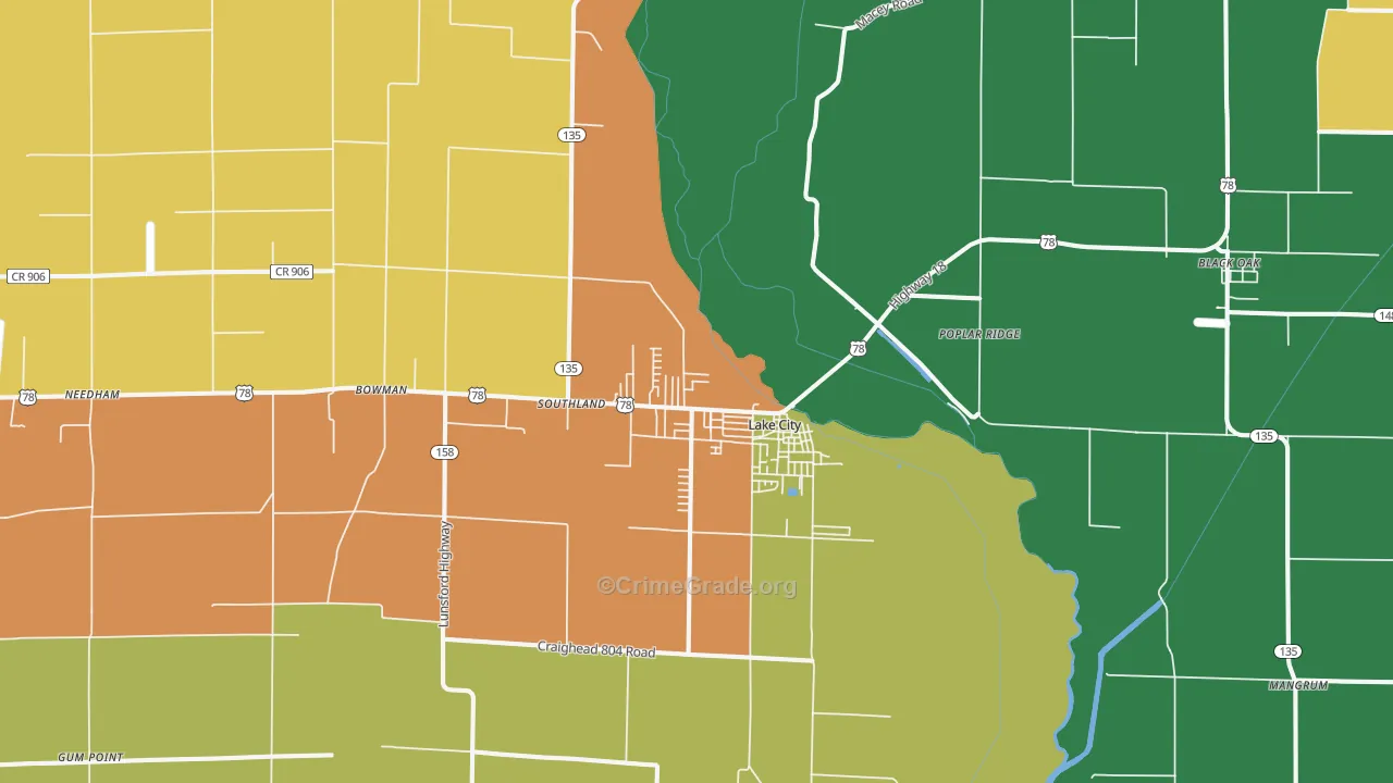 Lake City, AR Map of Assault Rates