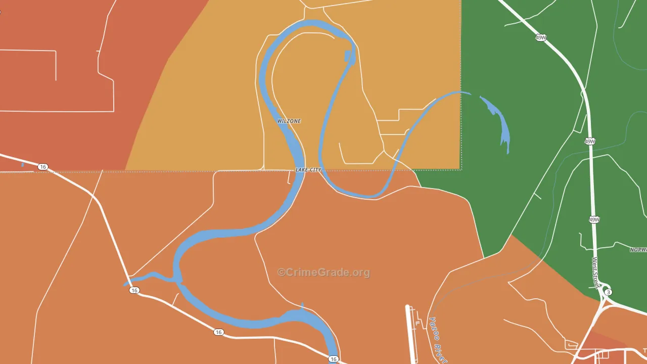 Lake City, MS Map of Assault Rates