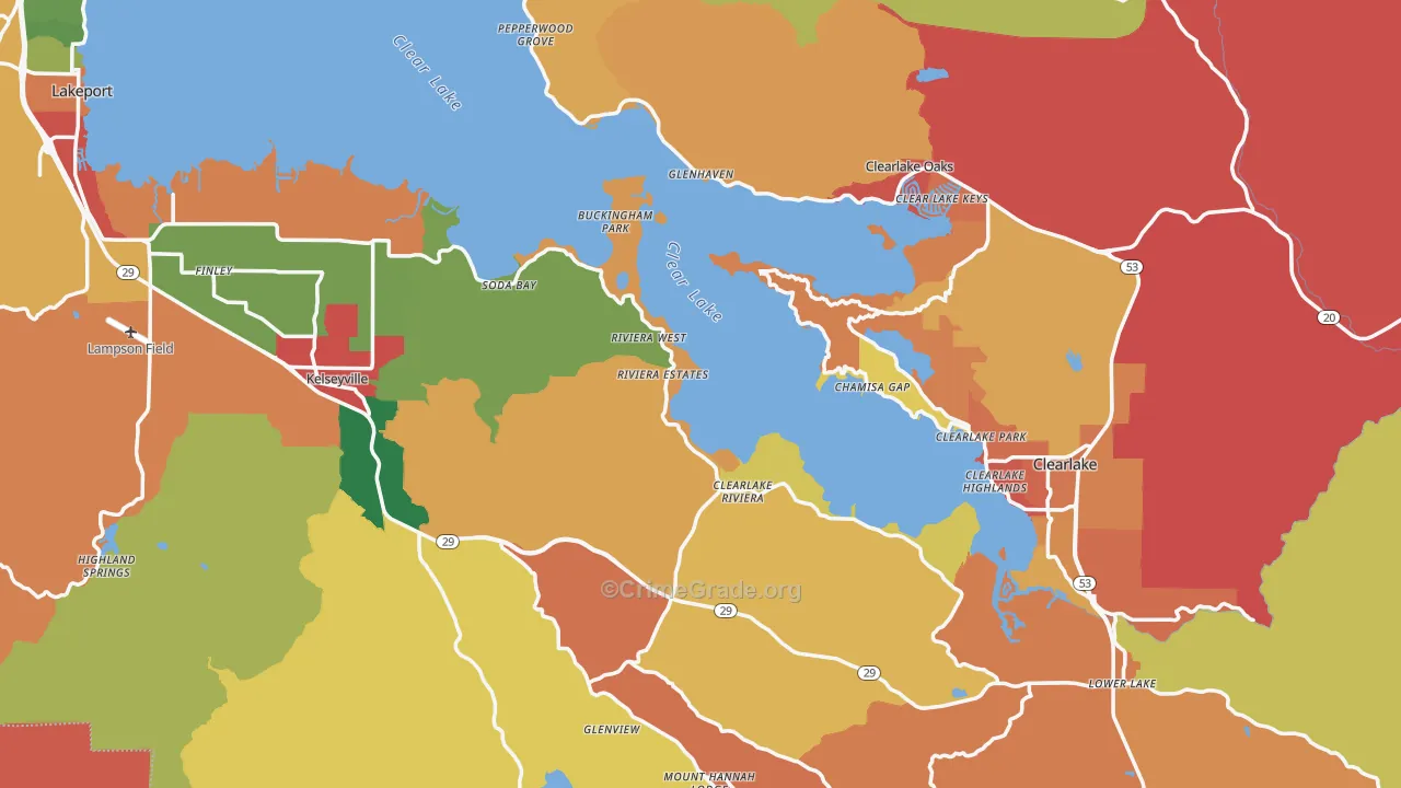 Lake County, CA Map of Assault Rates