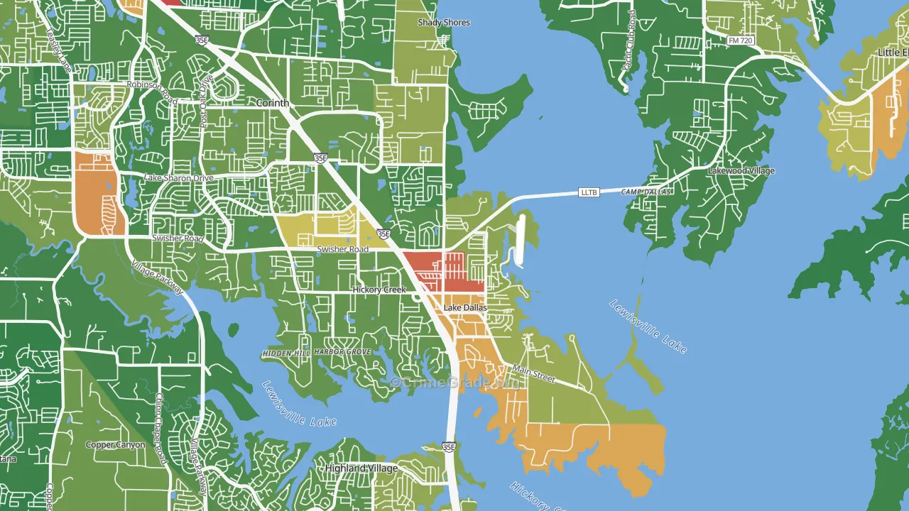 Lake Dallas, TX Map of Assault Rates