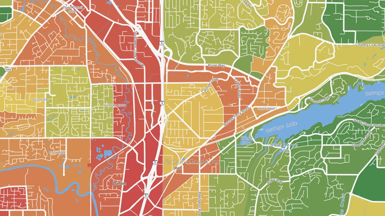 Lake Forest, Lake Oswego, OR Map of Assault Rates
