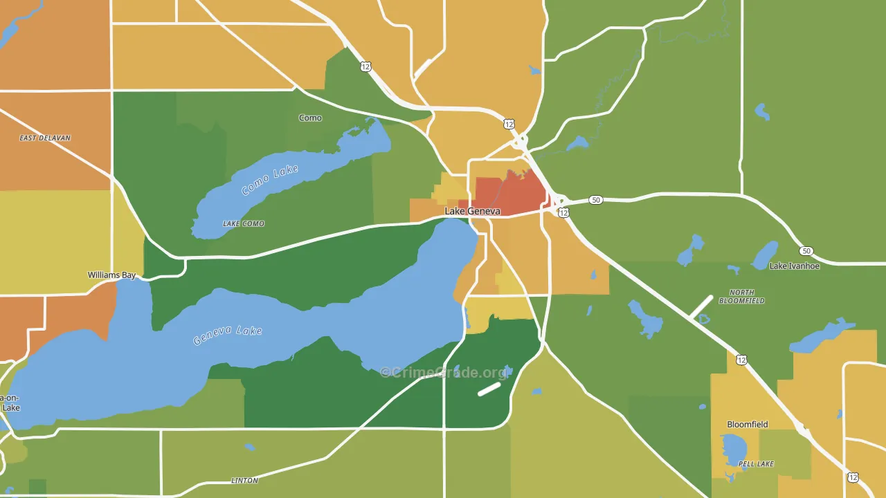 Lake Geneva, WI Map of Assault Rates
