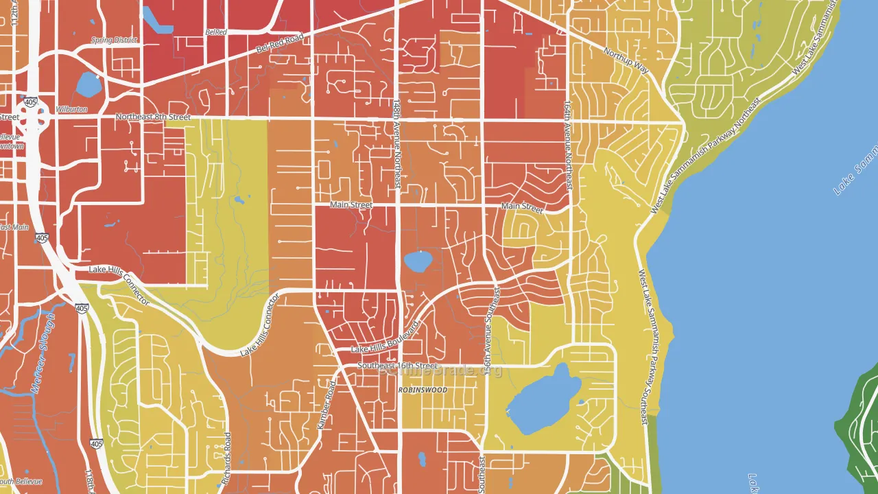 Lake Hills, Bellevue, WA Map of Assault Rates