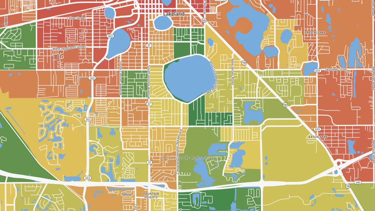 Lake Hollingsworth, Lakeland, FL Map of Assault Rates