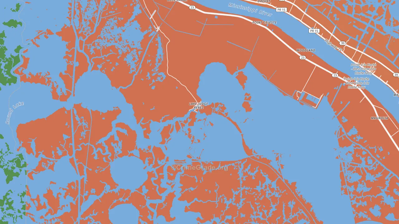Lake Judge Perez, LA Map of Assault Rates