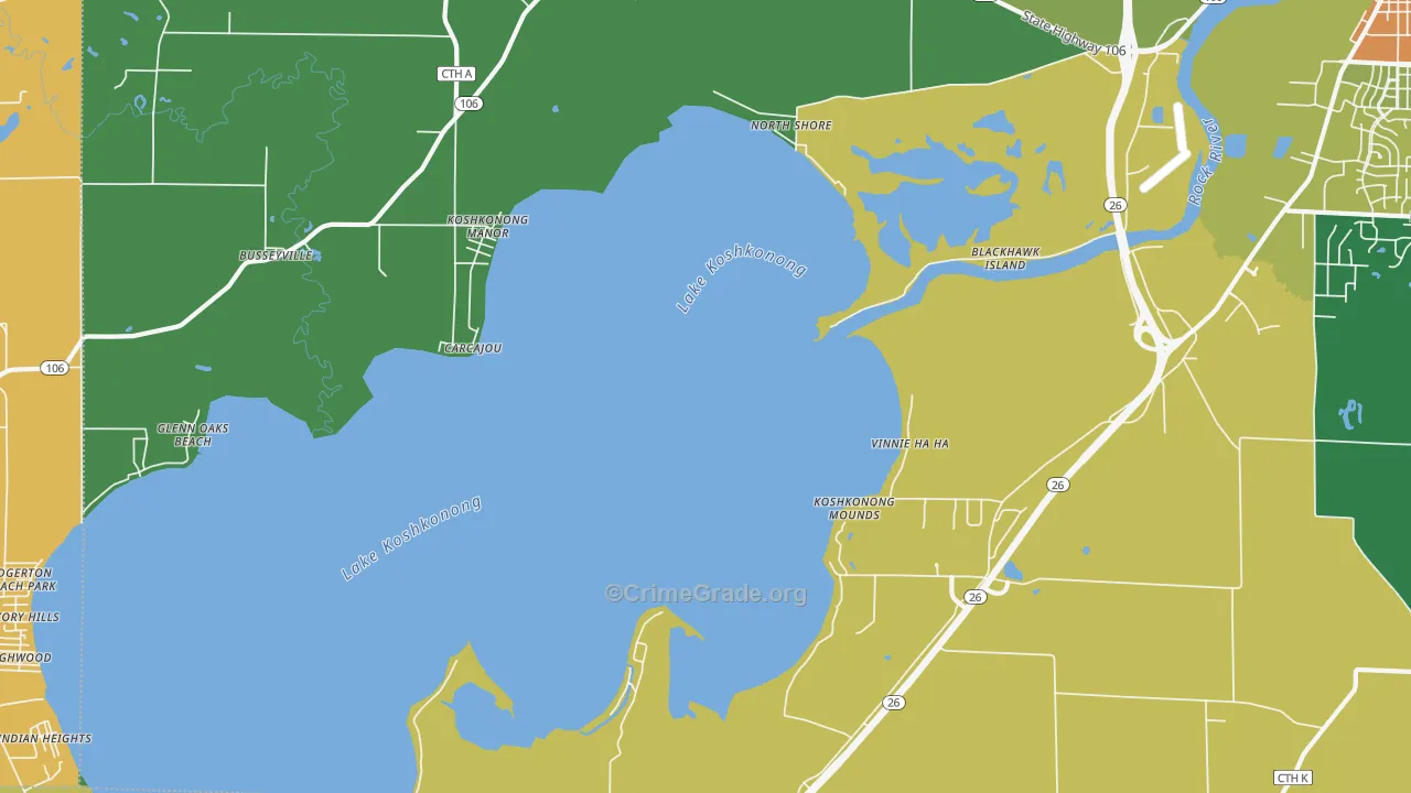 Lake Koshkonong, WI Map of Assault Rates