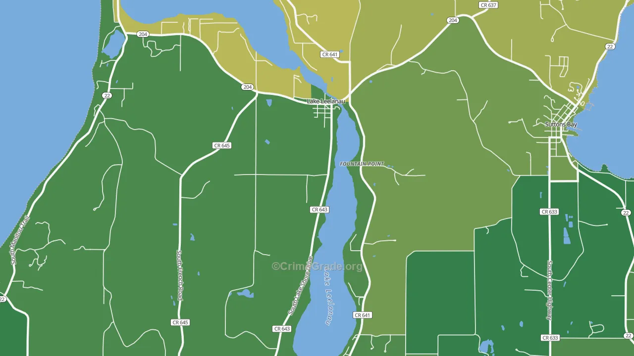 Lake Leelanau, MI Map of Assault Rates