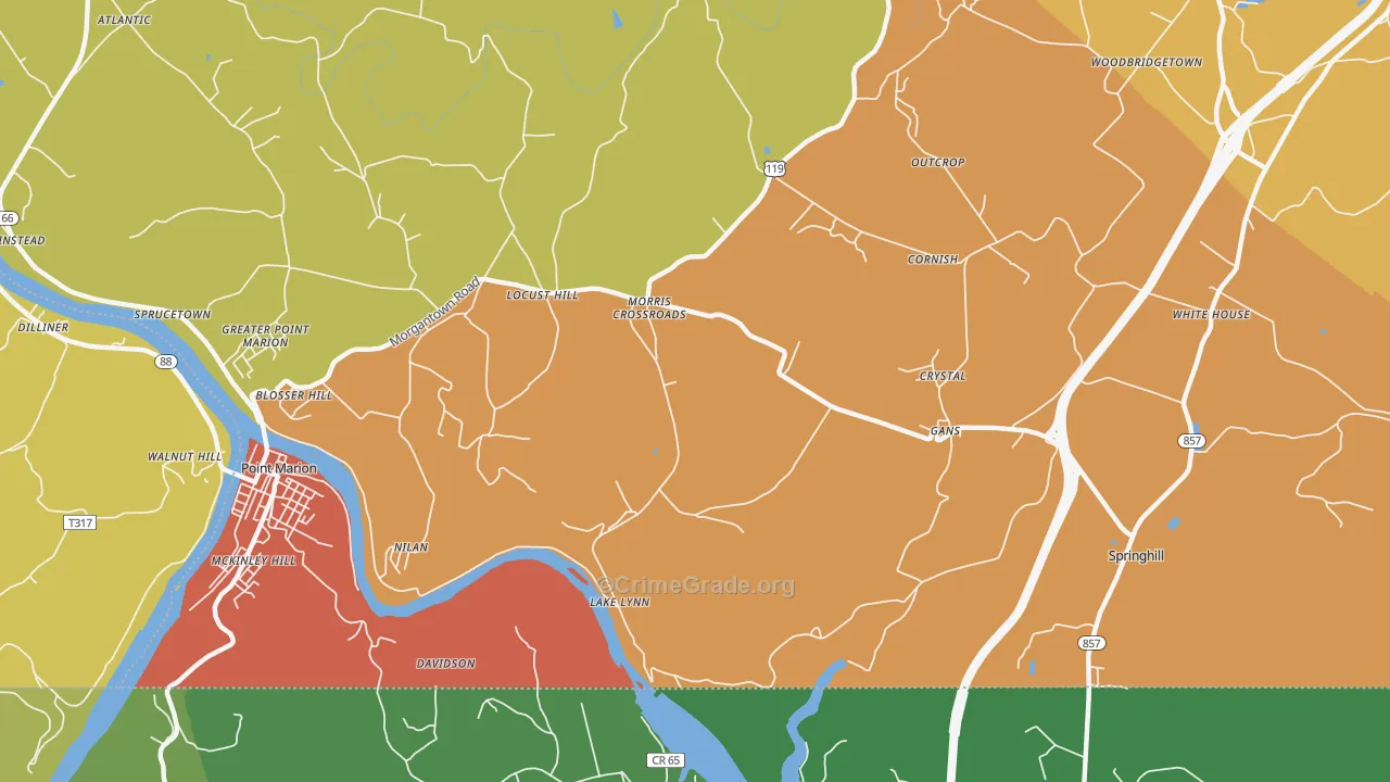Lake Lynn, PA Map of Assault Rates