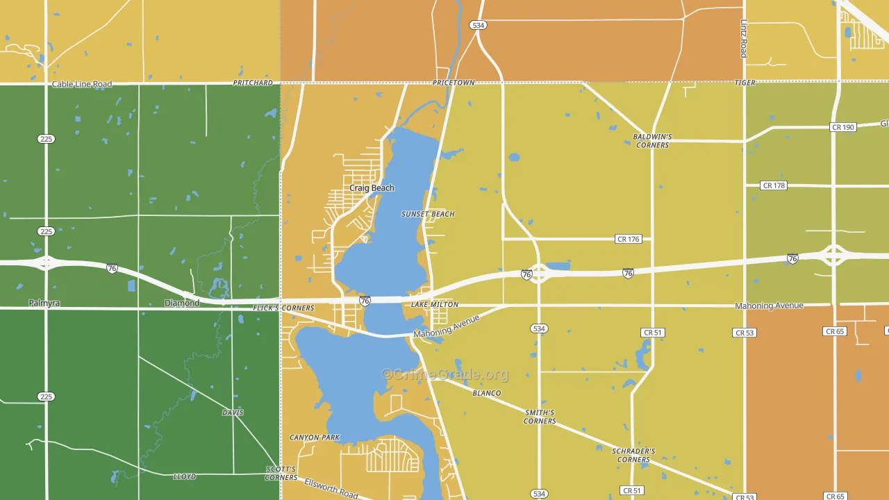 Lake Milton, OH Map of Assault Rates
