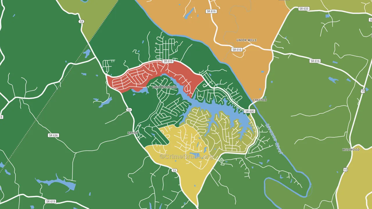 Lake Monticello, VA Map of Assault Rates